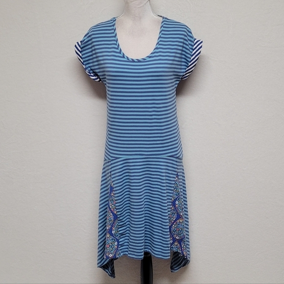 Matilda Jane Walkabout Sidetail Stripe Paisley Rolled Sleeve Asymmetric Dress S - Picture 2 of 12